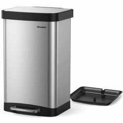 Lovewind 60L Mülleimer Küche, Pedal-Behälter mit Soft-Close Deckel, Aus Metall gefertigt, Mit herausnehmbarer Reinigungsschale, geeignet für den Innen- und Außenbereich, ideal für Küche und Büro, Silb 60L Silber Angebot bei HelloDeals