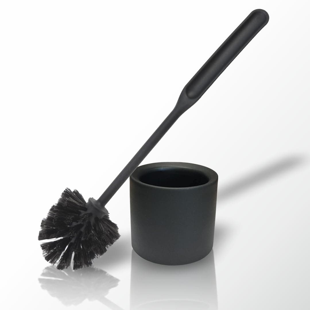 York WC Bürste mit Halter, Toilettenbürsten-Set, Schwarz Matt | Hygienische WC-Garnitur mit Innenbehälter für Bad, Hotel, Pension und Restaurant, 35 × 11 cm Schwarz Einheitsgröße Angebot bei HelloDeals
