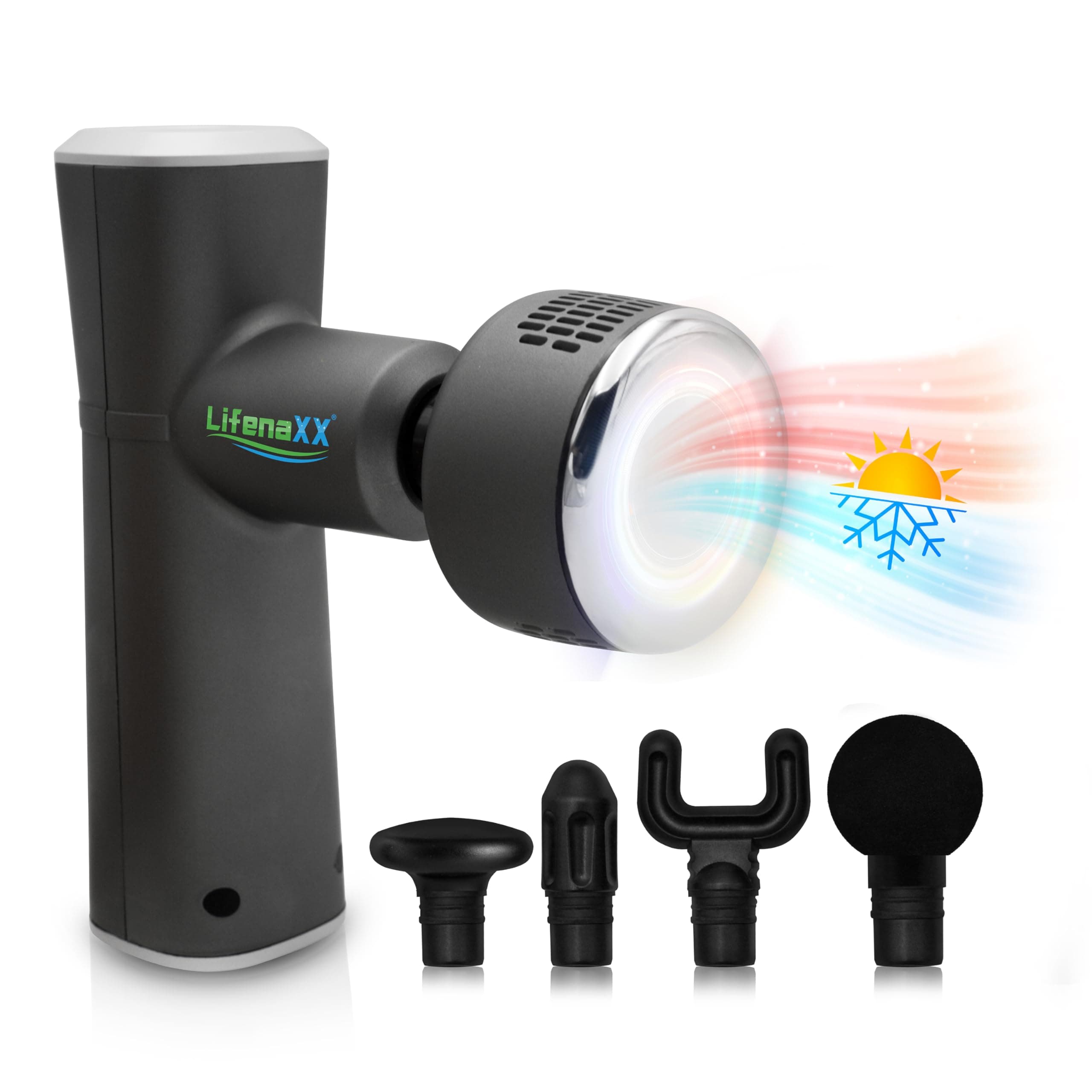 Lifenaxx Muskel-Massagegerät Wärme-Kälte-Therapie Pro LX-041 - Massagepistole mit Wärmefunktion & Kältefunktion in 6 Stufen, 5 Massageköpfe, 2000mAh Batterielaufzeit Angebot bei HelloDeals
