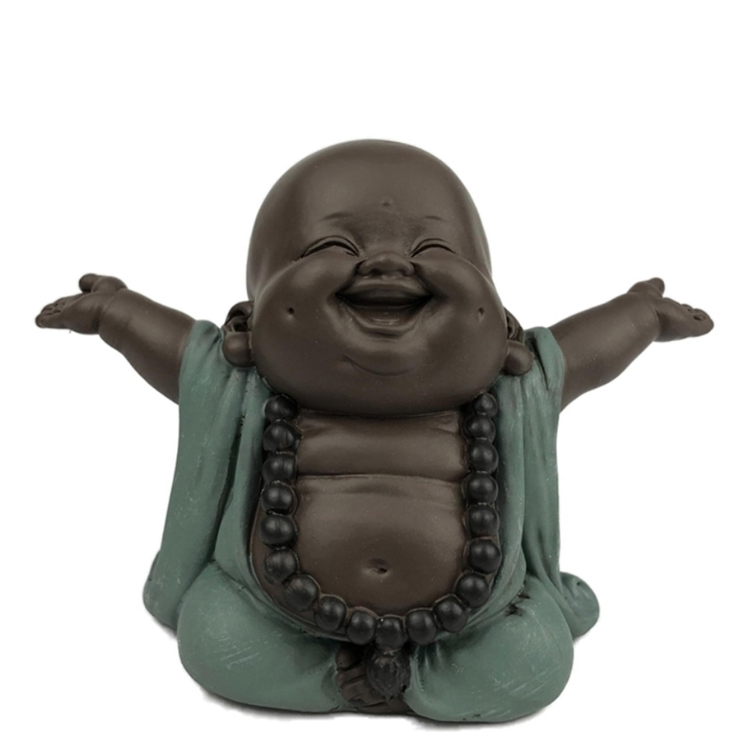 Lachender Buddha Willkommen - Glücksbringer Statue - Zen und Feng Shui Dekoration - für eine entspannende und spirituelle Atmosphäre - Geschenkidee - Breite: 9cm - Farbe: Grün und Braun - Zen'Light Angebot bei HelloDeals
