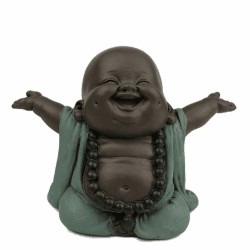 Lachender Buddha Willkommen - Glücksbringer Statue - Zen und Feng Shui Dekoration - für eine entspannende und spirituelle Atmosphäre - Geschenkidee - Breite: 9cm - Farbe: Grün und Braun - Zen'Light Angebot bei HelloDeals