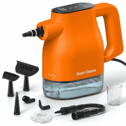 Handdampfreiniger mit Smart-Touchscreen, 10 Sek. Aufheizzeit, 400 ml Wassertank, 4 m Netzkabel, 2 Dampfstufen, 9-in-1 Dampfreiniger für Küche, Bad, Fliesen, Fugen, Polster und Auto, Orange Angebot bei HelloDeals