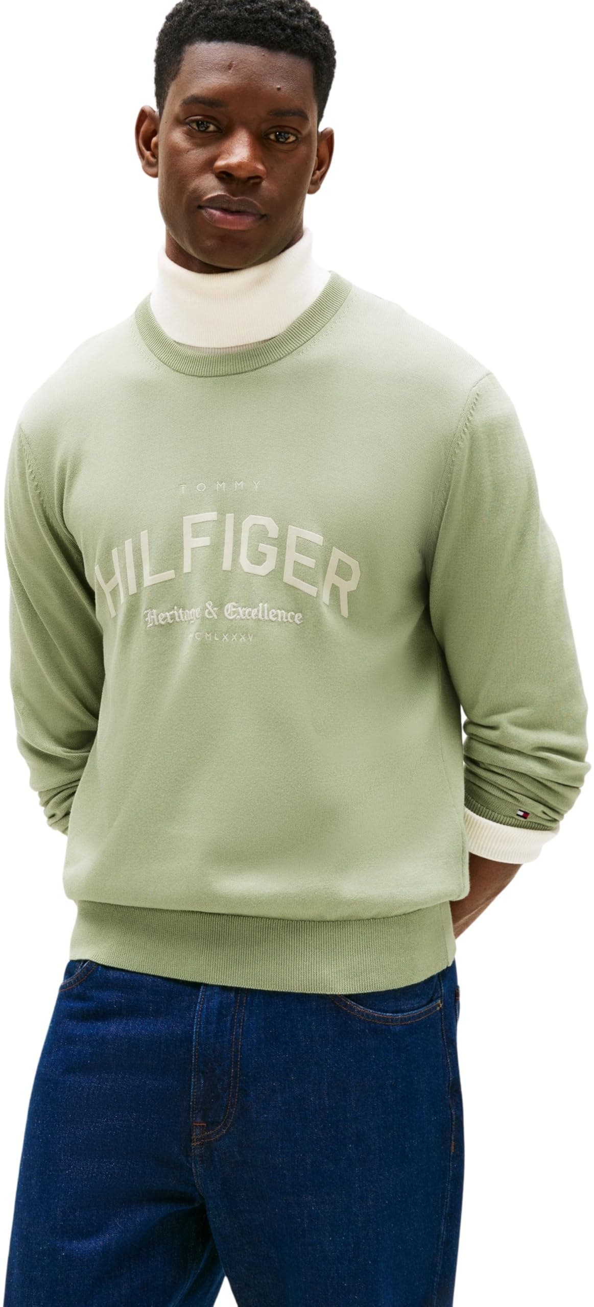 Tommy Hilfiger Herren Brand Identity Crew Neck Mw0mw40851 Pullover (1er Pack) XXL Green (Earth Sage) Angebot bei HelloDeals