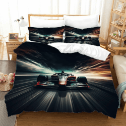 Formel 1 Rennwagen Bettwäsche Set für Sommer, 3D Sportwagen Design, Mikrofaser, 135x200 cm mit Kissenbezügen, Schwarz-Rot，Entspricht Oeko-TEX® Zertifiziert B 135x200 Angebot bei HelloDeals