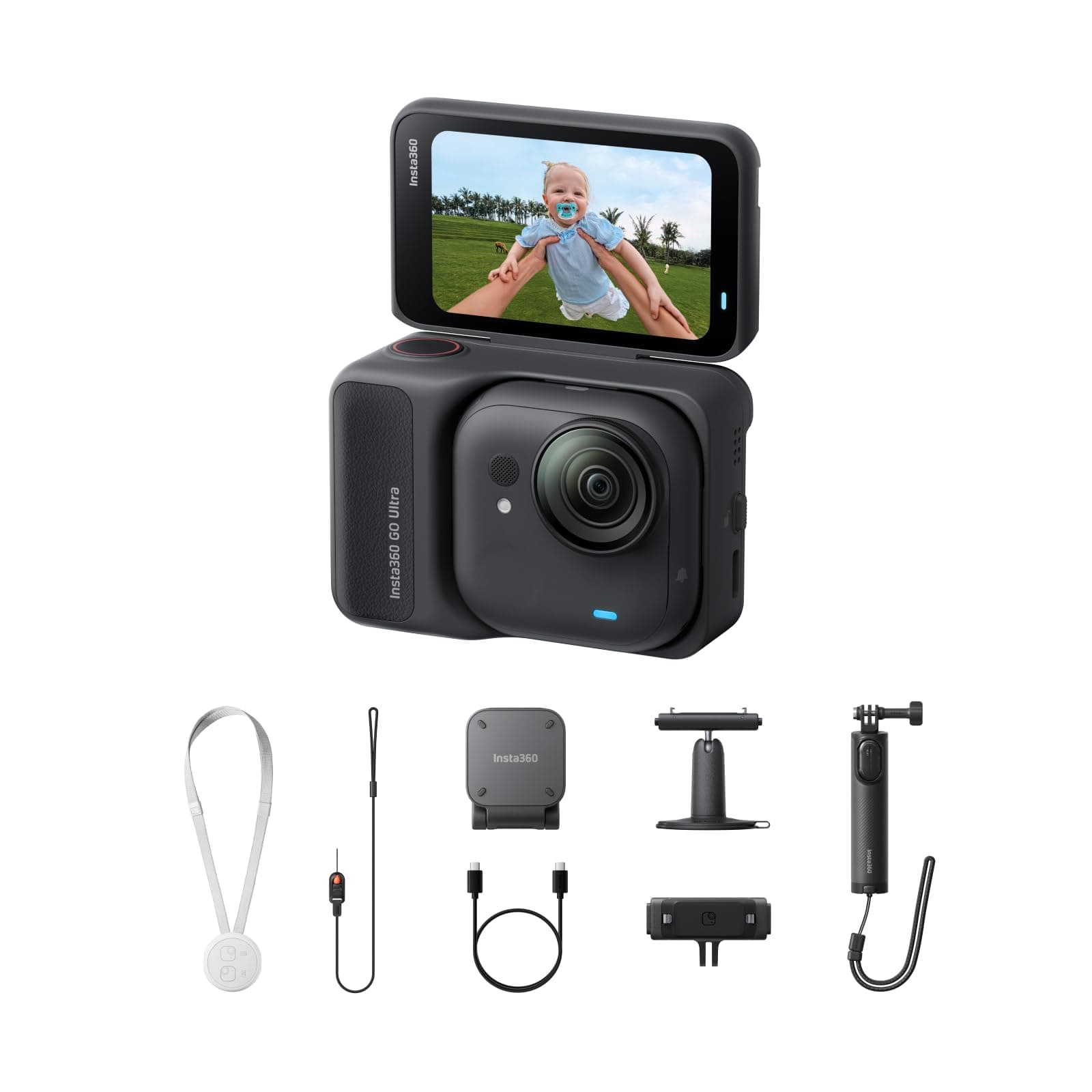 Insta360 GO Ultra Creator-Bundle Nachtschwarz - freihändige 4K Mini-Cam, leicht & mobil, top bei wenig Licht, überall anbringbar, FlowState-Stabilisierung, 200 Min Akku, 10 m wasserdicht Nachtschwarz Creator-Bundle Angebot bei HelloDeals