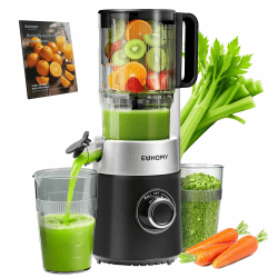 EUHOMY Entsafter, Slow Juicer, Entsafter Gemüse und Obst Testsieger mit | 135MM Einfüllöffnung | 1,8 L Füllvolumen | 2 Tassen | Saftpresse Elektrisch, Blacksilver Angebot bei HelloDeals