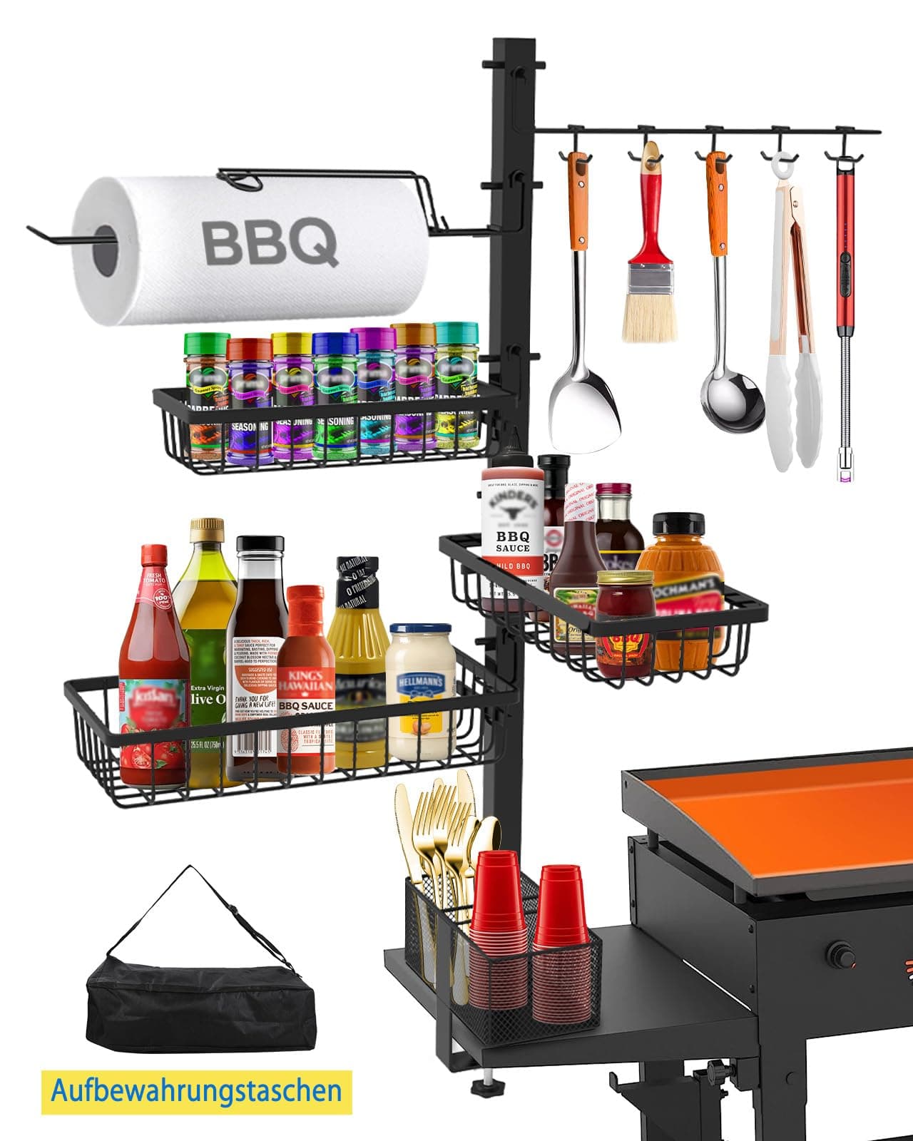 Grill-Caddy für Blackstone Grill zubehör, Grillzubehör mit Papierhandtuchhalter, Outdoor-Küchenzubehör für Camper, Grillzubehör, Organizer, Geschenke Geburtstagsgeschenk für Männer Papa Unregelmäßig Angebot bei HelloDeals