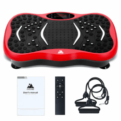 EVOLAND Vibrationsplatte Vibrationsgeräte mit 5 Trainingsprogramme bis 99 Intensitätsstufen, Bluetooth Lautsprecher, Widerstandsbänder mit Griff für Ganzkörpertraining und Körperformung Rot Angebot bei HelloDeals