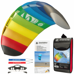 HQ Lenkmatte Symphony Beach III 1.3 Rainbow ab 8 Jahre Freizeit Lenkdrachen | Zweileiner Matte inkl. 45kp Polyester Schnüre, 2x25m auf Winder mit Schlaufen Drachen für Kinder und Erwachsene, 55x130cm Angebot bei HelloDeals