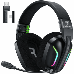 WESEARY Gaming Headset Wireless mit Mikrofon für PS5 PS4 PC Switch Handy | 2,4 GHz & Bluetooth, Noise-Cancelling-Mikrofon, 60H Akku, LED-Licht, Surround Sound Puls schwarz Angebot bei HelloDeals