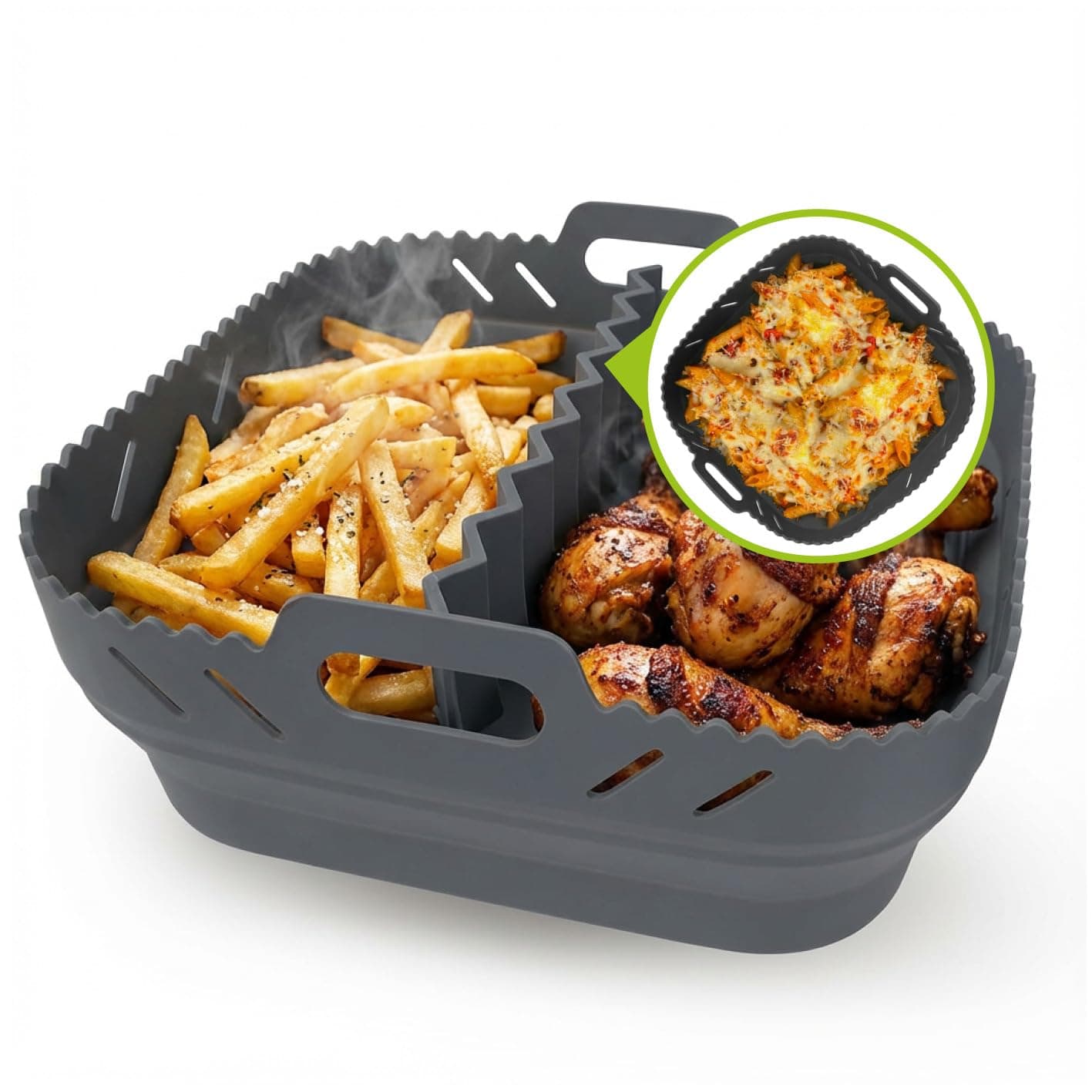 GOURMETmaxx Silikonform Heißluftfritteuse 4L - ideales Airfryer Zubehör | Heißluftfritteuse Zubehör mit Trennwand | Wiederverwendbar Air Fryer Silikon Einsatz | Silikon Backform 21,2 x 21,2 x 8 cm 1er Set Angebot bei HelloDeals