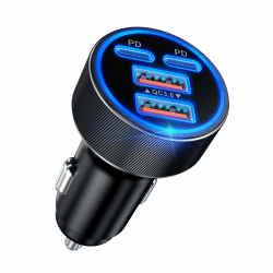 Anykon 90W Zigarettenanzünder USB C, 4-Port Schnellladen Car Charger, Dual 45W USB-C & USB-A 12V Adapter KFZ Auto Ladegerät für iPhone 17/16/15 Pro Max, Samsung Galaxy, iPad 90W schwarz Angebot bei HelloDeals