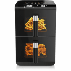Arendo - Heißluftfritteuse XXL Dual Zone 2 Kammern – 11,4L Kapazität – 2 Zonen – Airfryer Doppelkammer mit Sichtfenster – 13 Programme – BPA-frei - 3D Umluftsystem - Sync und Match-Funktion Angebot bei HelloDeals