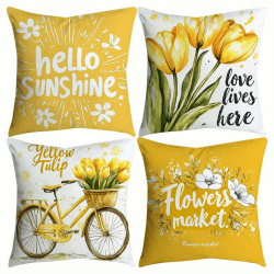 Gelbe Kissenbezüge 40x40 4er Set - Leinen Blumenmuster, Sofakissen Bezug Wohnzimmer Pd40028 40 x 40 cm, 4 Stück Angebot bei HelloDeals