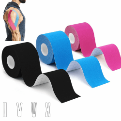 3 Rollen Kinesiologie Tape (5m x 5cm), Profi Kinesiotapes Physio Tape Set | Sport Tape Wasserfeste & Hautfreundliche Kinesiotape, für Muskelunterstützung, Knieschmerzen, Ellenbogen und Schulter 500 x 5 cm (3 Rollen) Schwarz + Blau + Rosa Angebot bei HelloDeals