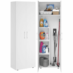 Bellamio Apol Besenschrank - Mehrzweckschrank in Weiß - Vorratsschrank mit Staubsaugerfach - Putzschrank aus Holz - Flurschrank mit Stauraum - Haushaltsschrank - Allzweckschrank 176x33x60 cm Weiß Besenschrank Angebot bei HelloDeals