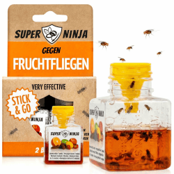 Super Ninja Fruchtfliegenfalle für Innenbereich – 2er-Pack, Wirksame Obstfliegenfalle für Haushalt und Küche, bis zu 3 Wochen Leistung pro Flasche, Kinder-und haustierfreundlich 2 Fallen Angebot bei HelloDeals