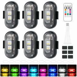 6 Stück Kabellose LED Lichter, 8 Farben Wasserdicht Blitzlicht mit Fernbedienung, USB-Aufladung Antikollisionslichter, USB Aufladung Blitzleuchte für Motorrad, Drohne, Camping, Angeln 6 PCS-B Angebot bei HelloDeals
