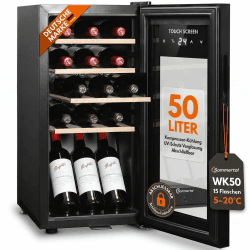 Sommertal WK50 Weinkühlschrank | 15 Fl., 5-20°C, Glastür, UV-Schutz, LED | Abschließbar, Touchscreen, 4 Holz-Einlegeböden, leise & energiesparend, freistehend, für Rotwein, Weißwein, Sekt & Rosé Angebot bei HelloDeals