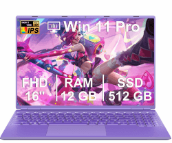NOTODD Laptop 16 Zoll 12GB RAM 512GB ROM Erweiterungen 2,5" 1 TB SSD, Laptop Win 11 mit 4-Core CPU N5095 (bis zu 2,9 GHz), 1920 * 1200丨5G WiFi丨Bluetooth & Deutsche Tastatur Aufkleber-Purple N600-Purple-3 Angebot bei HelloDeals