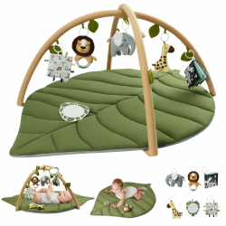 Blissful Diary Spielbogen Baby, Übergroßes Blattförmiges Spieldecke Baby Gym Activity Decke mit 6 Abnehmbare Spielzeuge, krabbeldecke Unverzichtbare Babygeschenke, Waldgrün WaldgrünGrün Angebot bei HelloDeals