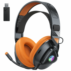 PH3 Kabelloses Gaming Headset für PS5, PS4, PC,Bluetooth-Kopfhörer mit 50 Stunden Akku, Gaming-Headset mit Mikrofon mit Geräuschunterdrückung,RGB Licht, Hellorange Angebot bei HelloDeals