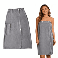 Saunakilt Damen, Bademantel Sauna Saunatücher Frottee Saunakilt Saunahandtuch Saunarock Saunamantel Hamamtuch Saugstark mit Taschen, Druckknopf und Gummizug für Wellness & Spa, Grau Angebot bei HelloDeals