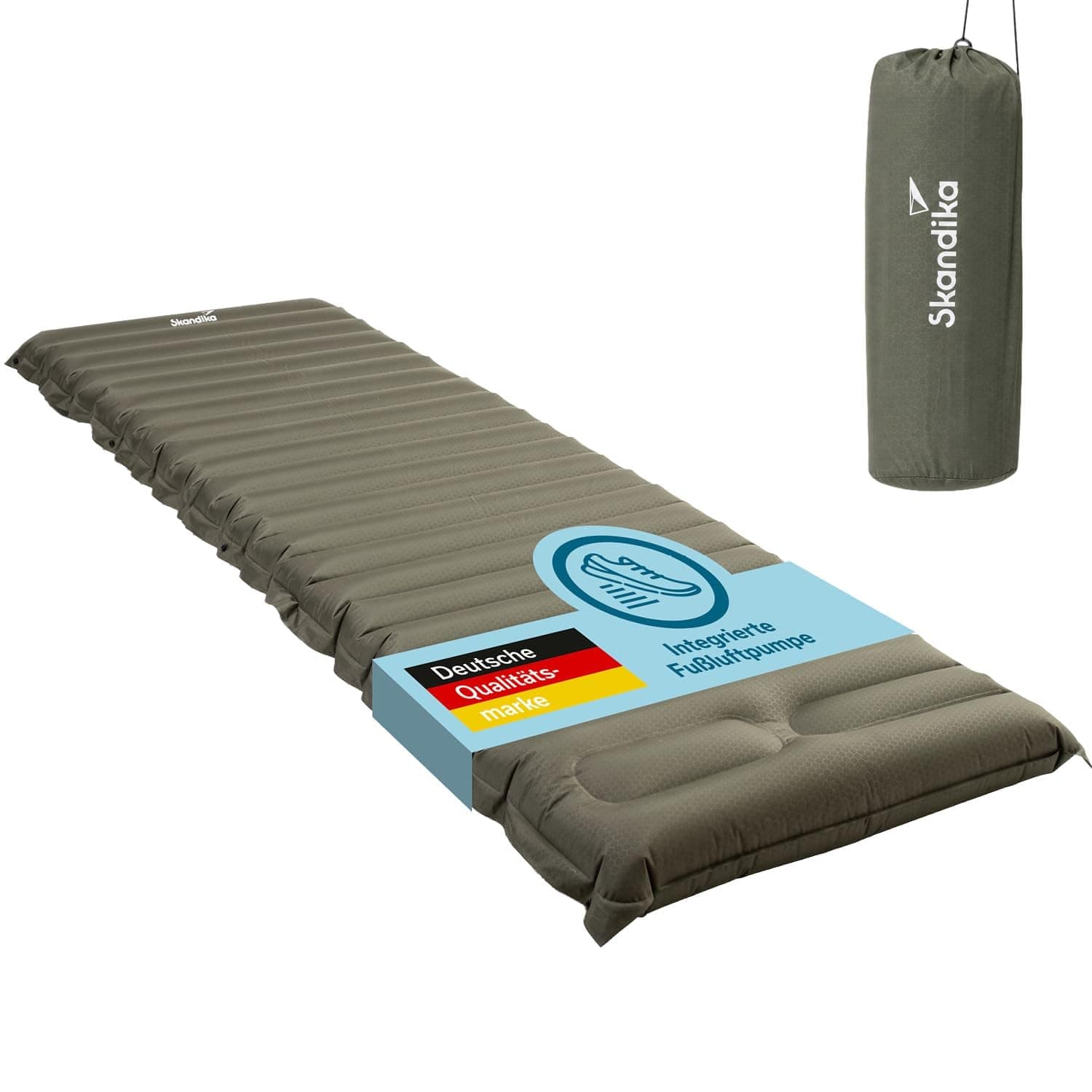 Skandika Luftmatratze Dromluft | aufblasbare Matratze, 205 x 65 cm, integrierte Fußpumpe, Druckknöpfe, wasserabweisend, 8 cm dick, kleines Packmaß, Tragetasche | für Camping, Outdoor, Wandern Angebot bei HelloDeals