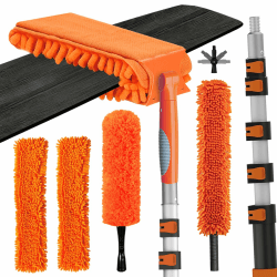 LAANPOLE 7,2M Staubwedel Teleskop Waschbar, Spinnwebenbesen mit Teleskopstiel, Staubwedel lang mit austauschbarem Reinigungstuch zum Reinigen von Deckenventilatoren, Decken, Lücken Angebot bei HelloDeals