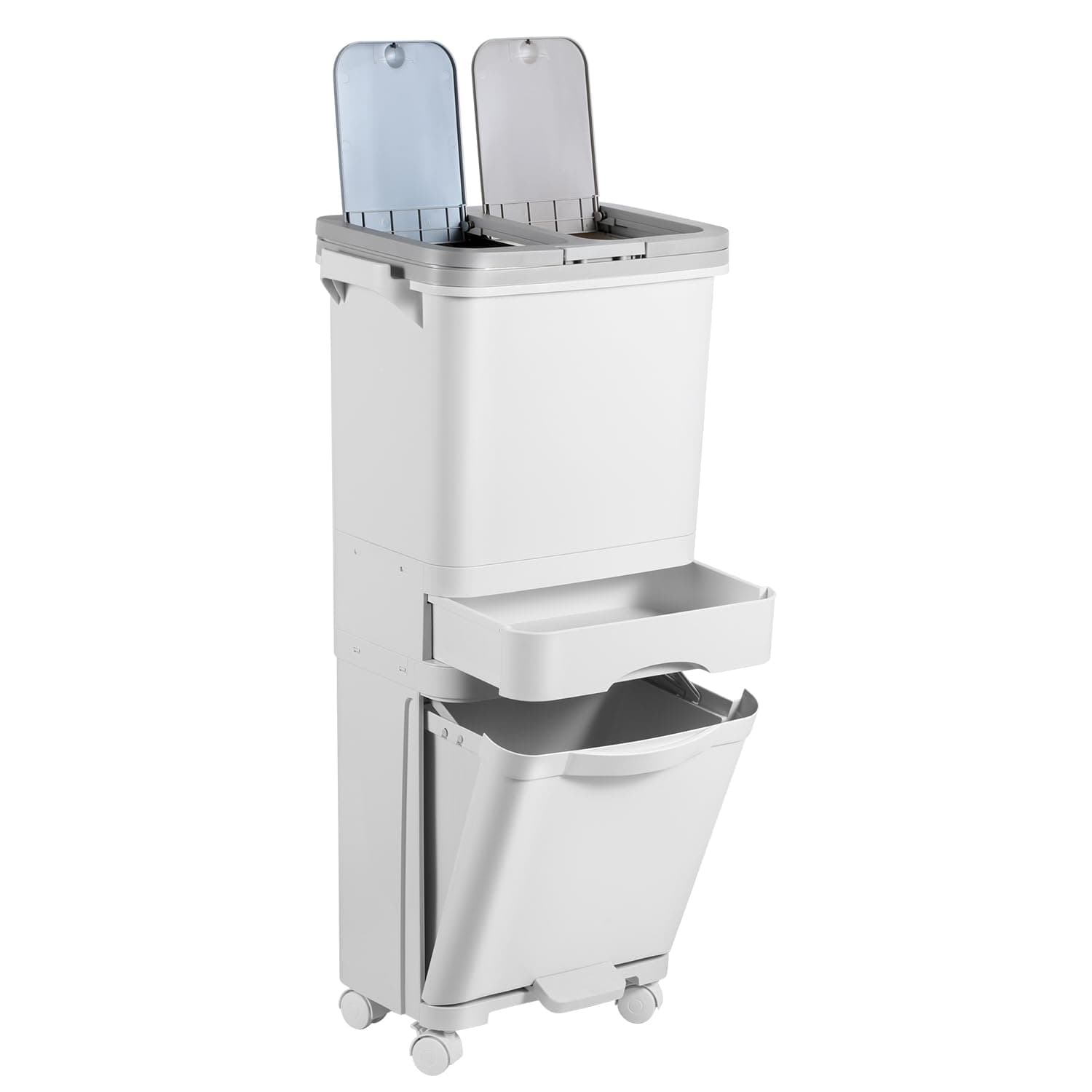 Fiqops Mülleimer Küche 42L mit 3 Fächern, Küchenabfalleimer, Trocken und Nasstrennung, Tretmülleimer mit Deckel und Rädern für Küche, Büro und Wohnung, Weiß Angebot bei HelloDeals