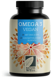 Omega-3 Vegan 120 Kapseln hochdosiert, 2000mg Omega-3 Algenöl pro Tag mit 600mg DHA & 300mg EPA, veganes Omega aus nachhaltigem Anbau als Fischöl-Alternative, laborgeprüft mit Zertifikat, NatureWell 120 Stück (1er Pack) Angebot bei HelloDeals