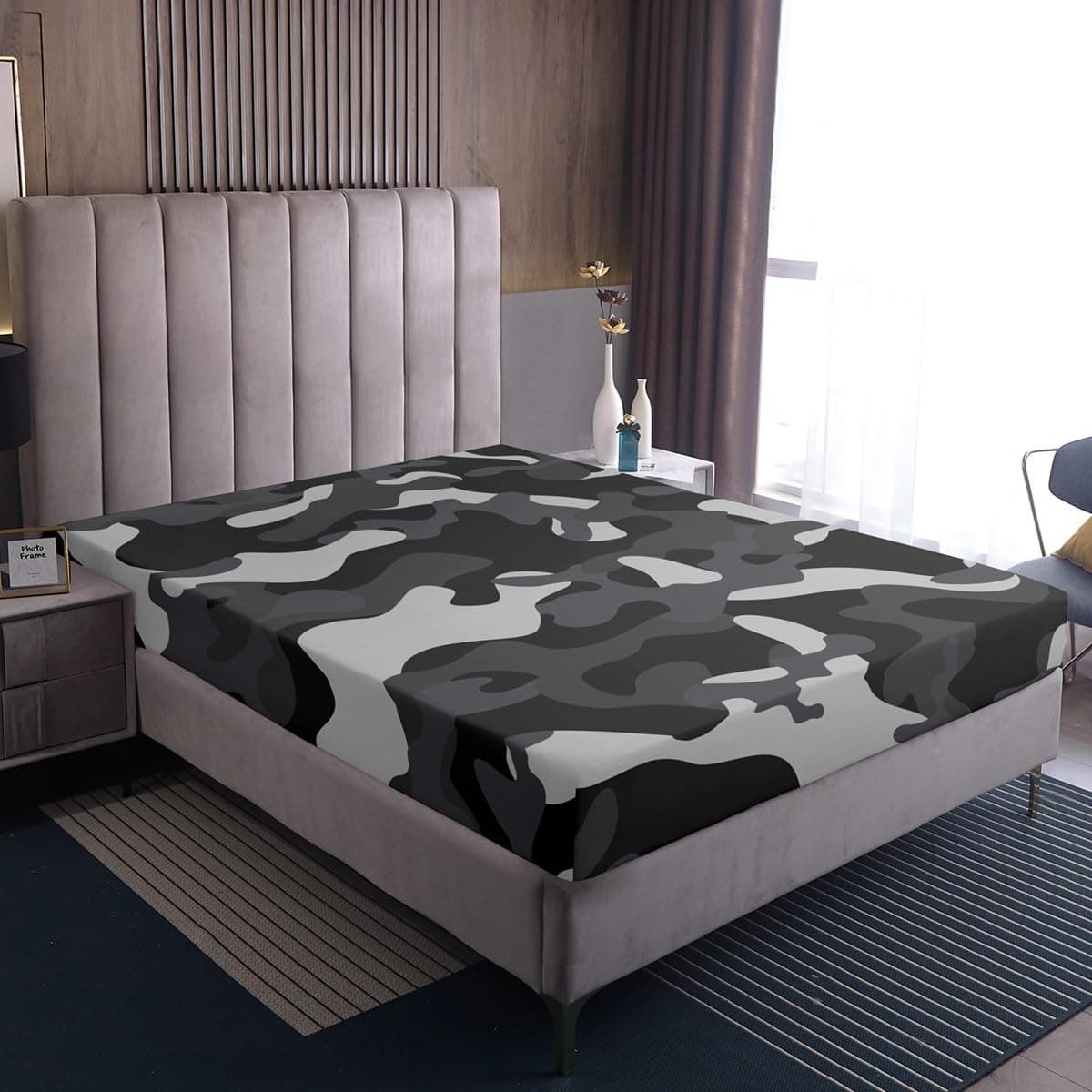 Homewish Graue Camo Spannbettlaken 140x200cm Bettlaken,Schwarz Grau Camouflage Militär Abstrakte Spannbetttuch für Kinder Jungen Mädchen Teenager,Tarnungs Enthusiast Einfaches Bed Sheet Mikrofaser Grau 140x200x30cm Angebot bei HelloDeals