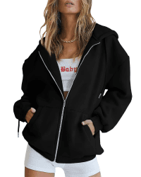 Timuspo Hoodie Damen Sweatjacke 2026 Kapuzenjacke Herbst Winter Lang Sweatshirt Kapuzenpullover Mit Kapuze Reißverschluss Mantel Oversize Pullover L Schwarz Angebot bei HelloDeals