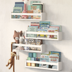 NATURE SUPPLIES Kinderzimmerregale, 58,7 cm, Massivholz, für Bücher, Spielzeug, Dekoration, Wand-Bücherregal, Hängeregal, Weiß, 4er-Set 4er-Pack-41 cm Weiß Angebot bei HelloDeals