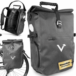 Valkental® - 3in1 Fahrradtasche Pro - Das Original - Hochwertiges Nylon - 23L Volumen - Geeignet als Gepäckträgertasche, Rucksack & Umhängetasche - 100% Wasserdicht - Fahrradtasche für Gepäckträger Schwarz Angebot bei HelloDeals