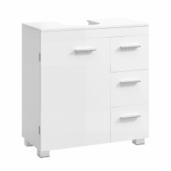 VASAGLE Waschbeckenunterschrank, Badezimmerschrank, 3 große Schubladen, 30 x 60 x 64 cm, Badschrank, 2 Fächer hinter der Tür, Badezimmer-Unterschrank mit Füßen, wolkenweiß BBK513WB01 Wolkenweiß ohne Säule(60B cm) Angebot bei HelloDeals