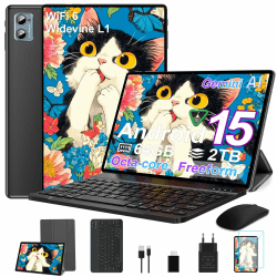 2026 Tablet Android 15 Octa Core Tablets 10 Zoll mit 64 GB ROM + 2 TB TF | 5G + 2,4G WiFi|Bluetooth 5.0 |8 MP + 5 MP | Typ C,Touchscreen-Tablet mit Hülle, Tastatur und Maus-Tiefschwarz Angebot bei HelloDeals