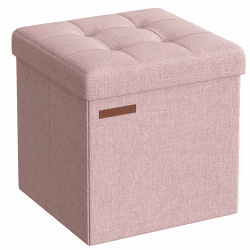 SONGMICS Aufbewahrungshocker, klein, faltbar, 30 x 30 cm, würfelförmiger Fußhocker mit Aufbewahrung, belastbar bis 130 kg, für Wohnzimmer, Schlafzimmer, Schlafsaal, pastellrosa LSF028R01 Pastellrosa 30T x 30B x 30H cm Angebot bei HelloDeals