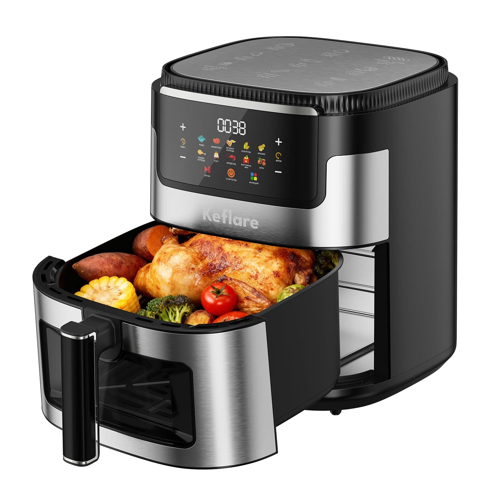 Air Fryer Oven Heißluftfritteuse 10L groß, Airfryer 2100W für Familie, mit Touchscreen & 10 Automatikprogrammen, max 200°C, Edelstahlgehäuse Angebot bei HelloDeals