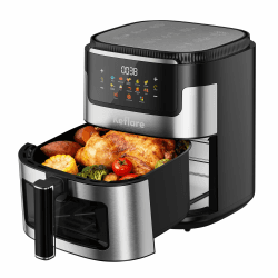 Air Fryer Oven Heißluftfritteuse 10L groß, Airfryer 2100W für Familie, mit Touchscreen & 10 Automatikprogrammen, max 200°C, Edelstahlgehäuse Angebot bei HelloDeals