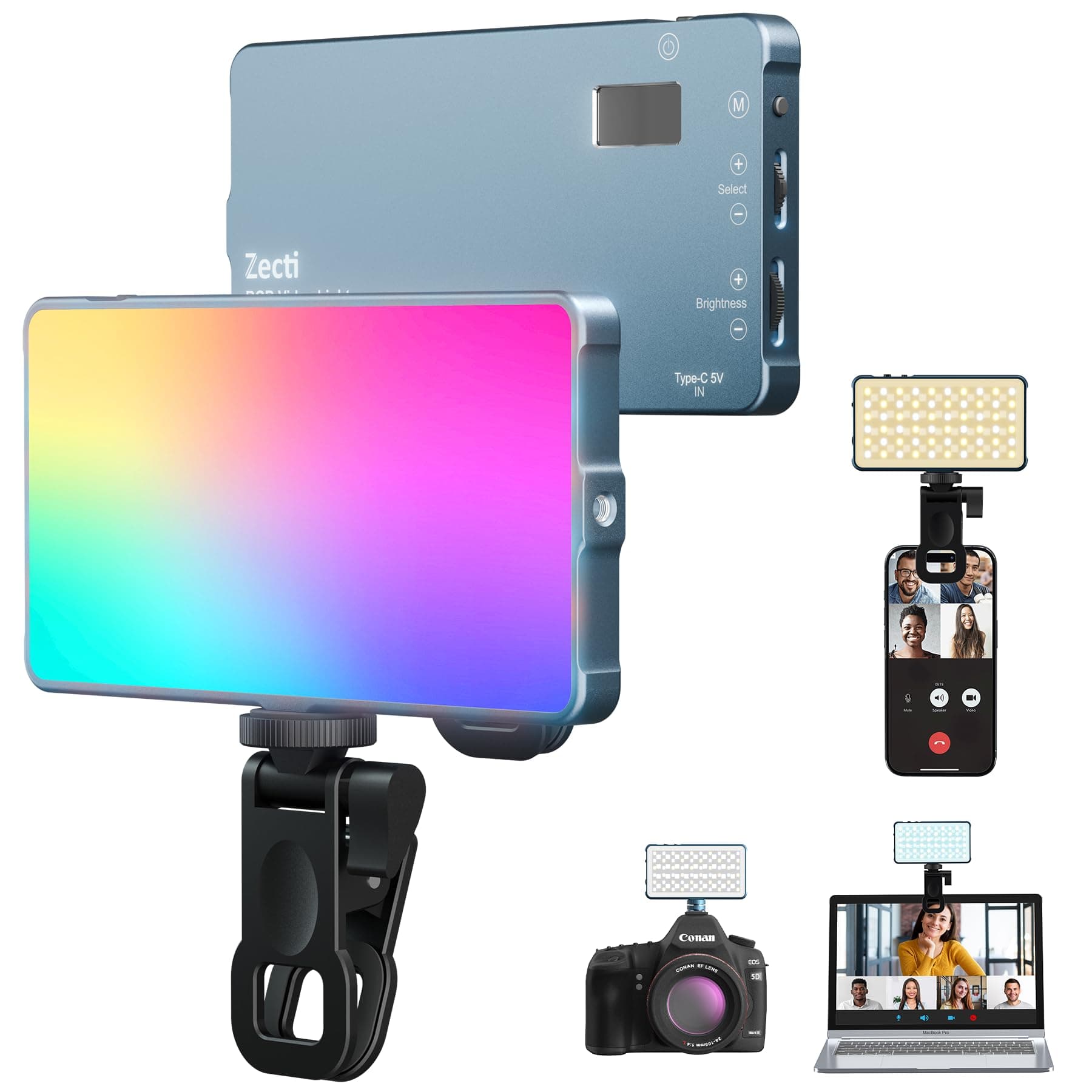 Selfie Licht mit RGB-Vollfarbe, CRI96+ 2500K-8000K Tragbare Kamera Licht LED Videoleuchte mit Hotshoe und Clip, 21 Effekte Fotolicht für Telefone, Laptop, Vlogs, mit Ganzmetall-Design und OLED-Display 96 LED Angebot bei HelloDeals
