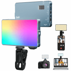 Selfie Licht mit RGB-Vollfarbe, CRI96+ 2500K-8000K Tragbare Kamera Licht LED Videoleuchte mit Hotshoe und Clip, 21 Effekte Fotolicht für Telefone, Laptop, Vlogs, mit Ganzmetall-Design und OLED-Display 96 LED Angebot bei HelloDeals