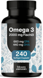 Omega 3 Kapseln hochdosiert 2000mg Fischöl - 240 Softgel-Kapseln - davon 660 mg EPA und 440 mg DHA - Unterstützt die Gesundheit von Herz, Gehirn und Augen* - Produziert in Deutschland Angebot bei HelloDeals