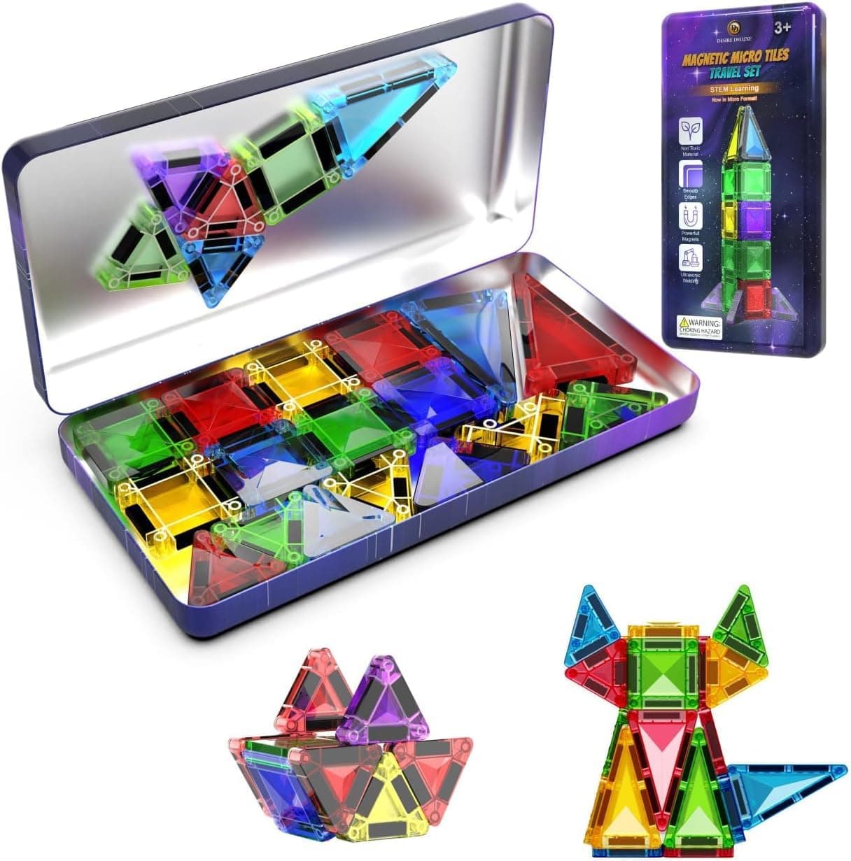 Desire Deluxe Mikro Magnetische Bausteine – STEM Lernspielzeug im Reiseformat, Magnetspielzeug für Kinder, Montessori Magnetblöcke für Jungen & Mädchen ab 3 Jahren (28 Stück – Mehrfarbig) Angebot bei HelloDeals