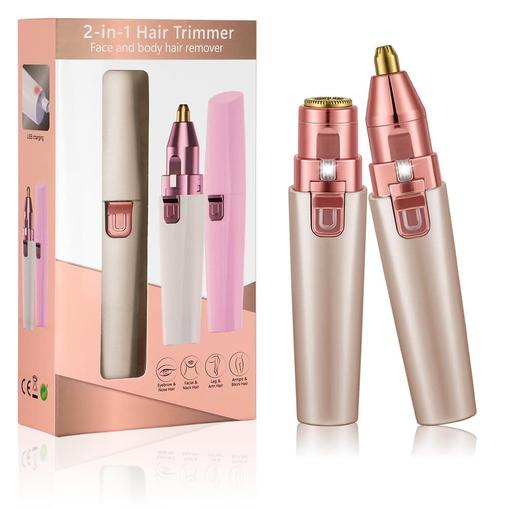 URAQT Gesichtshaarentferner für frauen, 2 in 1 USB Elektrischer Augenbrauen Rasier, Schmerzfreie Augenbrauen Trimmer Frauen Für Körper Gesichtshaare Lippen Kinn, eingebautem LED-Licht (Roségold) Angebot bei HelloDeals