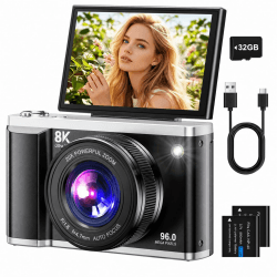 Digitalkamera 8K 96MP mit WLAN, 20X Digitalzoom, Autofokus-Fotokamera mit Anti-Shake, 3,5'' 180° Klappdisplay Kompaktkamera mit 32GB SD-Karte & 2 Akkus für Jugendliche, Erwachsene und Einsteiger black Angebot bei HelloDeals