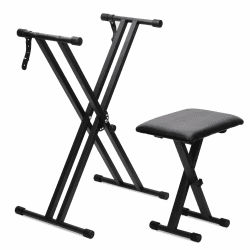 Doppelstrebig X-Keyboardständer,keyboard ständer mit 7-Fach höhenverstellbar - gepolsterte Keyboardbank 3-Fach höhenverstellbar – Stabiler, klappbarer Ständer und komfortabler Klavierhocker (Schwarz) Angebot bei HelloDeals
