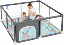 Dripex Laufstall Baby, Kompakter Laufgitter Baby ideal für kleine Räume, Indoor & Outdoor Laufgitter & -Ställe mit Atmungsaktivem Netz & Pull-up Rings, 124x124cm, Dunkelgrau Dunkelgrau 124×124cm Angebot bei HelloDeals