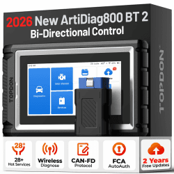 TOPDON AD800BT V2.0 OBD2 diagnosegerät für alle Fahrzeuge, Alle Systemdiagnosen &28 Servicefunktionen, Bidirektionales diagnosegerät Auto, FCA/CAN-FD-Unterstützung, 2 Jahre kostenlose Upgrades Angebot bei HelloDeals