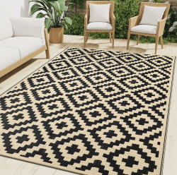 smiry Outdoor Teppich Wasserfest Balkon Camping Teppiche UV-beständig Waschbar Außenteppich Draussen Wendbarer für Terrasse, Garten, Wohnmobil - 120 x 180 cm, Schwarz & Beige 120 x 180 cm Schwarz & Beige Angebot bei HelloDeals